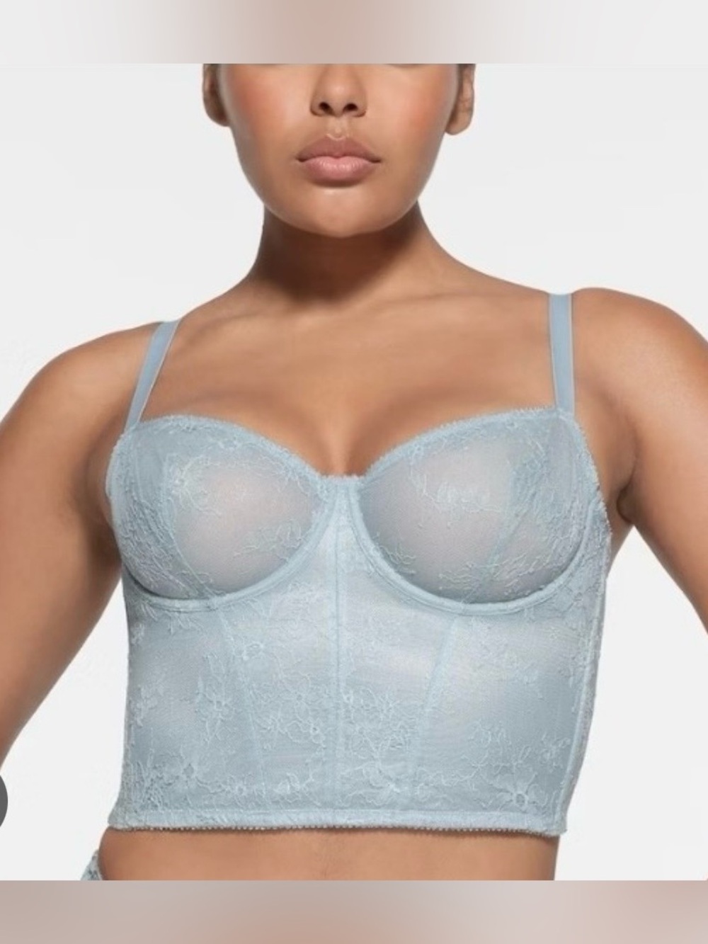 Skims Ultra Fine Lace Corset in Denim M NWT